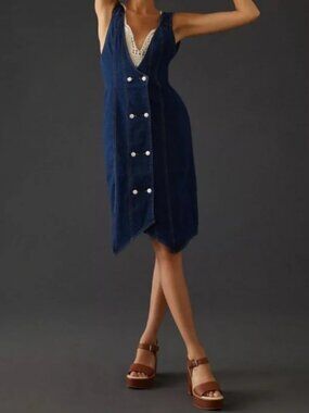 Pilcro Dark Navy Denim Button-Front Mini Dress